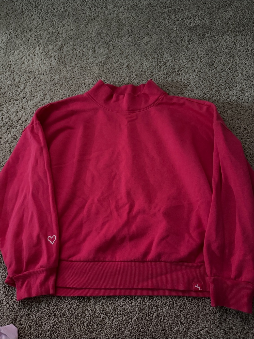 JoyLab Hot Pink Mock Neck Sweatshirt with Heart Detail